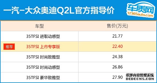 如今，奥迪Q系列已启用“双数”，Q2L代替Q3成为奥迪品牌在国内销售的最入门SUV。奥迪对于国内市场的发展方向能够做到“心领神会”，机智抢在对手之前推出加长版小型SUV。产品设计上，奥迪愈发大胆并不断尝试创新，对于国内小型SUV市场而言，Q2L无疑是“一枚”披着鲜亮外衣的“炮弹”。本期《购车指南》带大家一同分析这款奥迪品牌最小的SUV，看看哪款车型最值得入手。