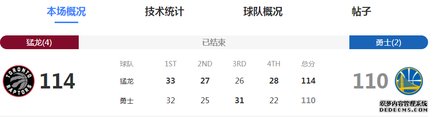 2019NBA总决赛猛龙VS勇士G6赛事回放入口