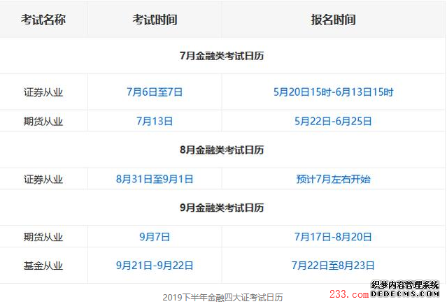 2019下半年金融四大证考试日历，必须收藏！(证券+银行+基金+期货)