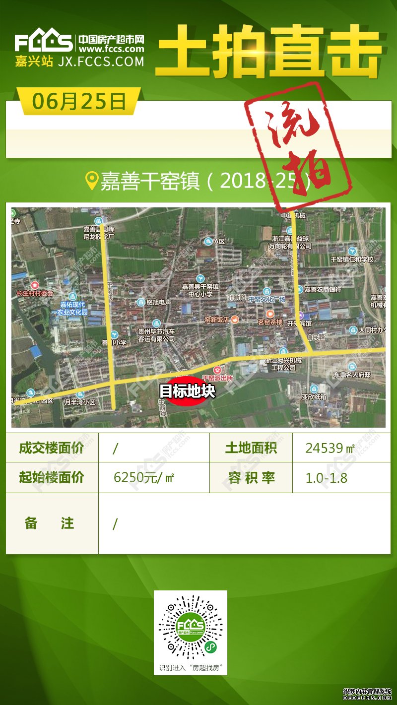 双双遭遇流拍！嘉善6月土拍收官战冷清收场