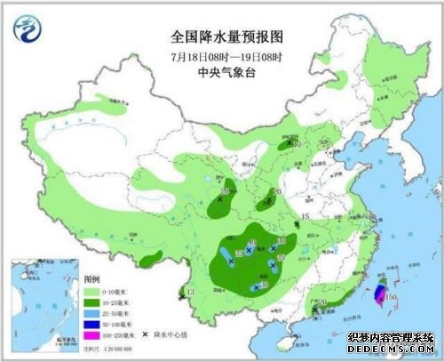 全国降水量预报图(7月18日08时-19日08时)