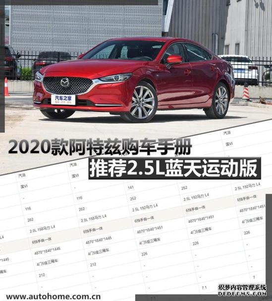 2020款阿特兹购车手册 推荐蓝天运动版