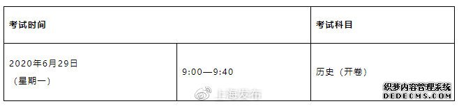 上海2020年初中学业水平考试历史科目6月29日开考