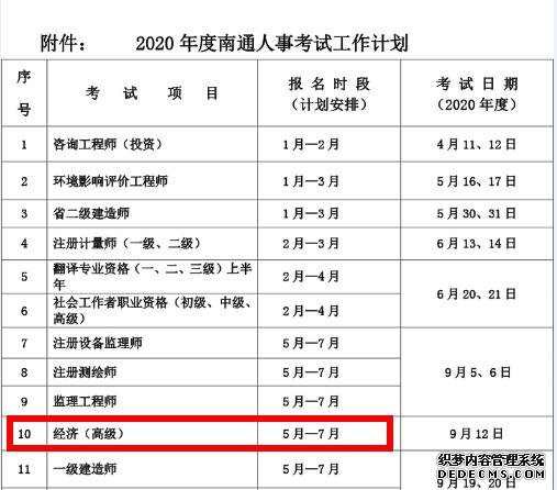 2020年河北衡水高级经济师考试报名时间5月