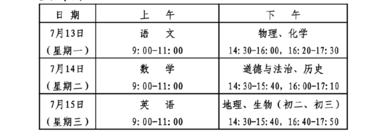 德州中考时间确定为7月13