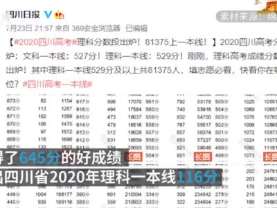 四川绵阳#自称考的不行考生考了645分#：超出省理科一本线116分