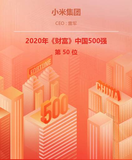 2020年《财富》中国500强发布，小米位列互联网服务公司前三强