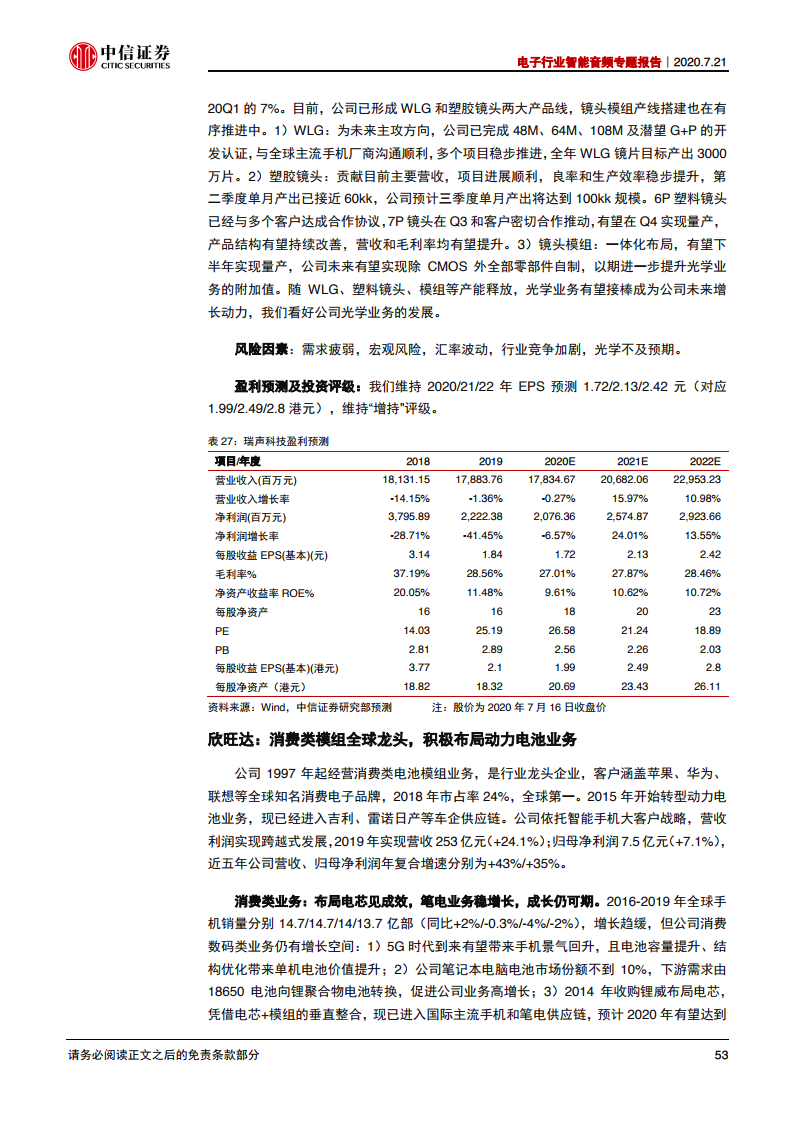 中信证券：2020年电子行业智能音频专题报告