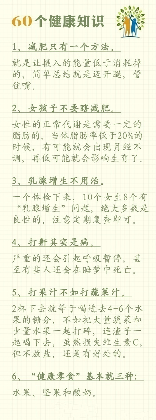 60个关于健康的小知识，养生的基本认知，收藏给自己，给家人